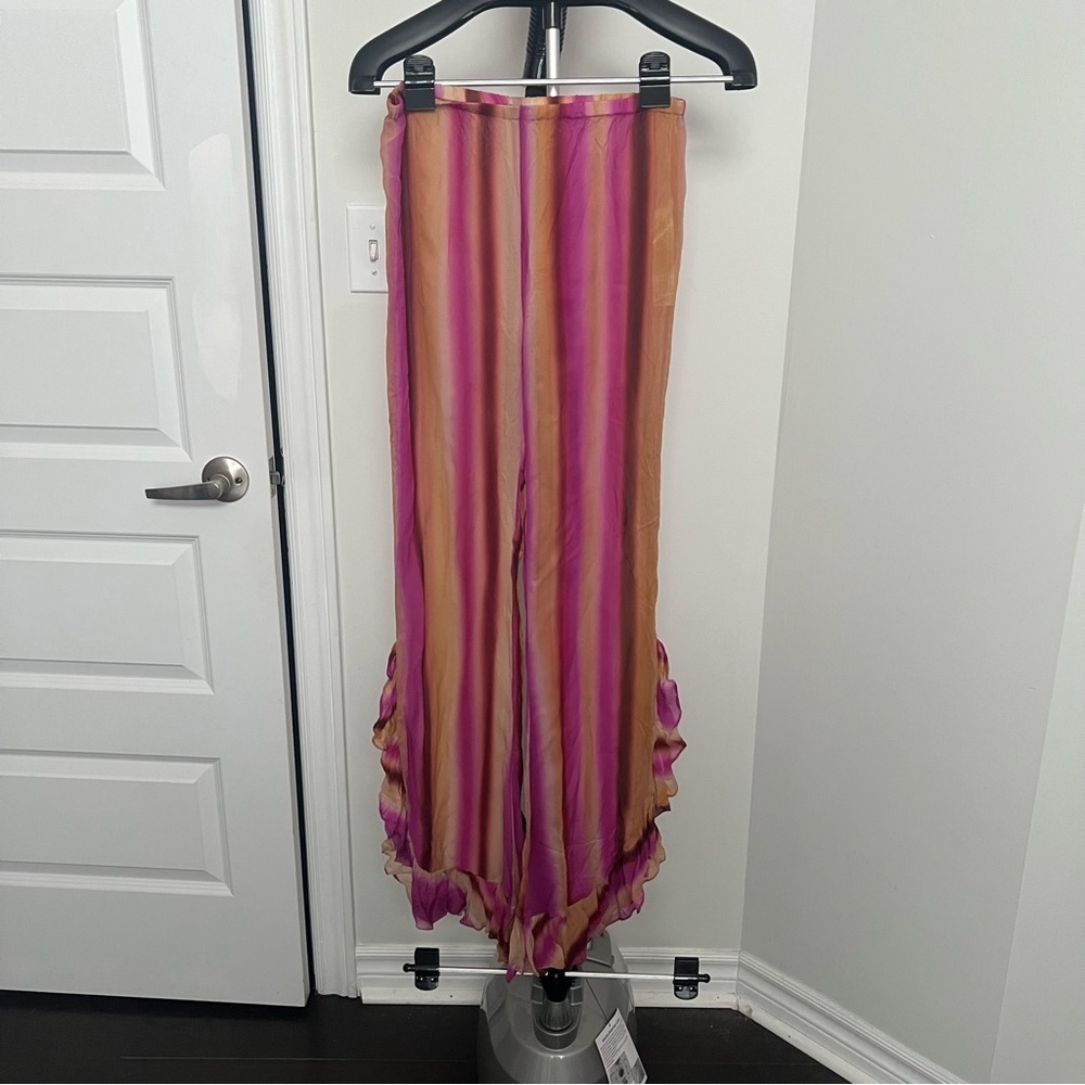 Zara Sheer Ombre Stripe Pants | Fairycore Boho Ruffle Hem S - Picture 3 of 7
